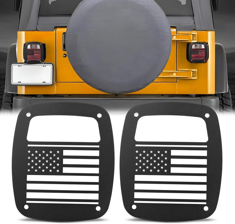 GLOBLED Tail Light Guards Covers Compatible with Jeep Wrangler TJ YJ 1987-2006, US Flag Pattern Exterior Accessories Rear Tail Light Guards Covers Protectors - Image 1